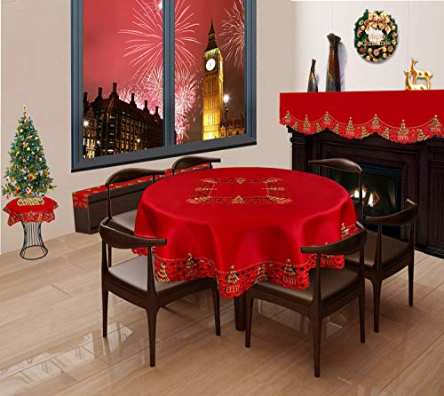 Grelucgo Embroidered Christmas Holly Tree Tablecloth 87 Inches Round Holiday Decor Variation of THIS listing
