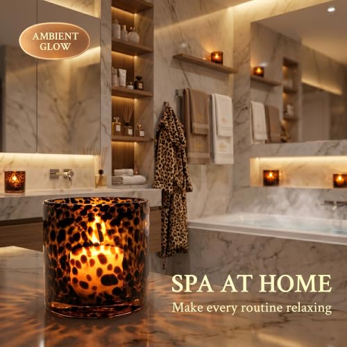 Medium Tortoise Shell Candle Holder - Amber Glass Decor for Vanity & Tabletop