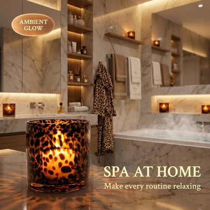 Medium Tortoise Shell Candle Holder - Amber Glass Decor for Vanity & Tabletop