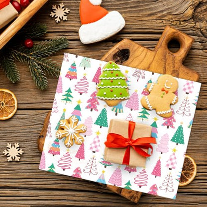 Christmas Wax Paper Sheets - Festive Pink and Green Tree Deli Wraps, Waterproof & Greaseproof, 9.8 x 8.3 Inches, 150 Pack