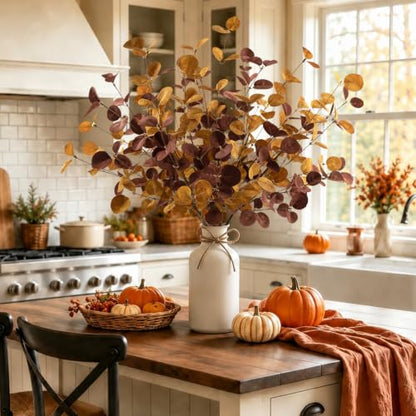 Fall Decor 6 Pack 28-Inch Faux Eucalyptus Stems for Autumn Home Decor