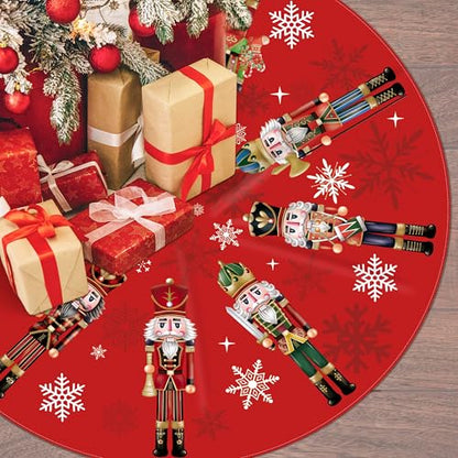 48-Inch Nutcracker Christmas Tree Skirt - Red Holiday Decor