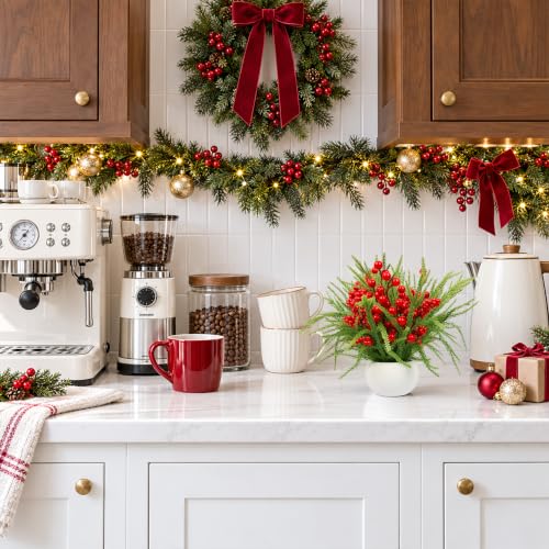 Red and Green 2-Pack Small Christmas Tree with Berries for Indoor Table Decor