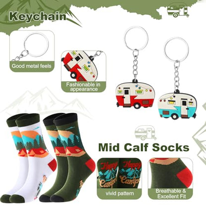 Patelai Classic Camping Gift Set for Couples - Stainless Steel Tumblers, Socks & Keychains