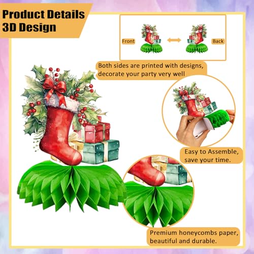 Christmas Honeycomb Centerpieces with Santa Claus for Holiday Table Decor