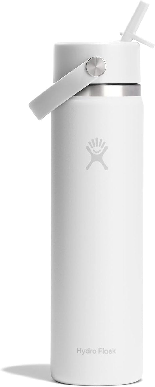 Hydro Flask Water Bottle - Insulated Stainless Steel - 24 Oz Tonal White, Leakproof Wide Straw Lid
