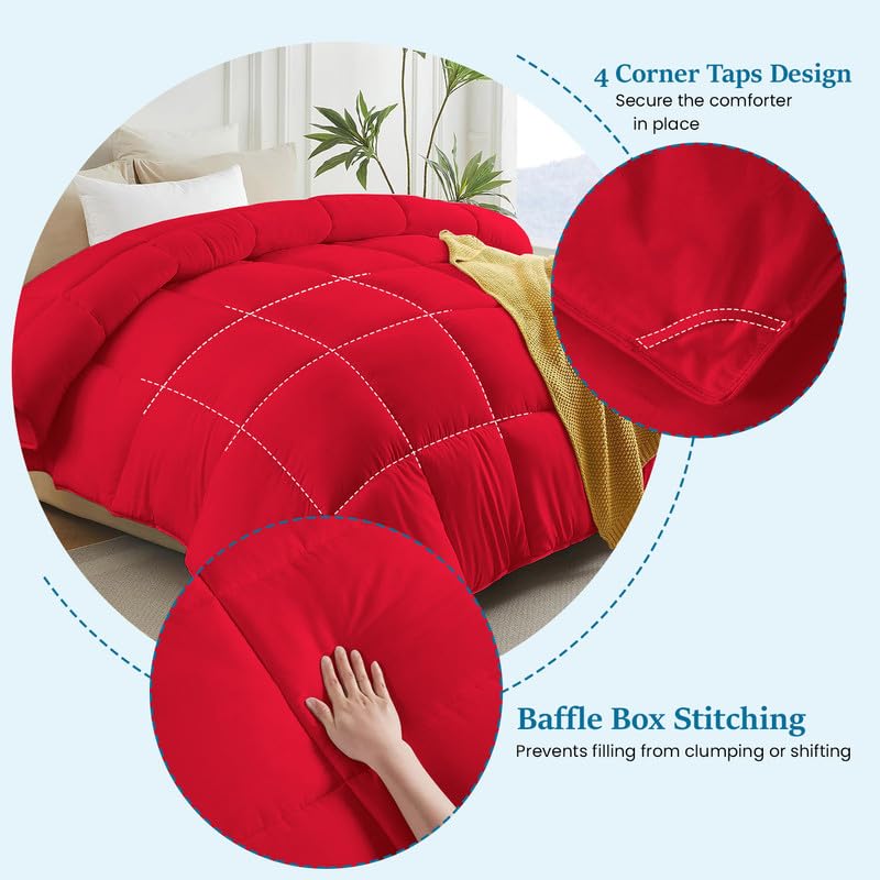Queen Comforter 100% Egyptian Cotton 400 Series 300 GSM All Season Ultra Soft Red