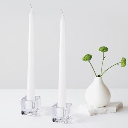 24 Clear Glass Taper Candle Holders Set - Square & Round, Fit 0.6-0.9 in Candles, Includes Variation: Clear Square+24