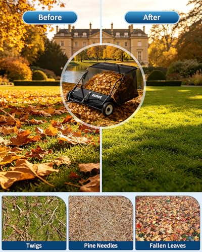 48-Inch Tow Behind Lawn Sweeper with 16 Cu.Ft Capacity and Adjustable Brush - Black