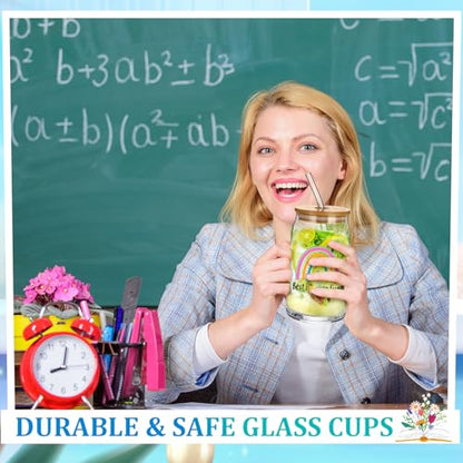 Teacher Appreciation Gifts Glass Cups Set - 12 Pcs 16 oz with Quotes & Gift Boxes - Teaching Variation