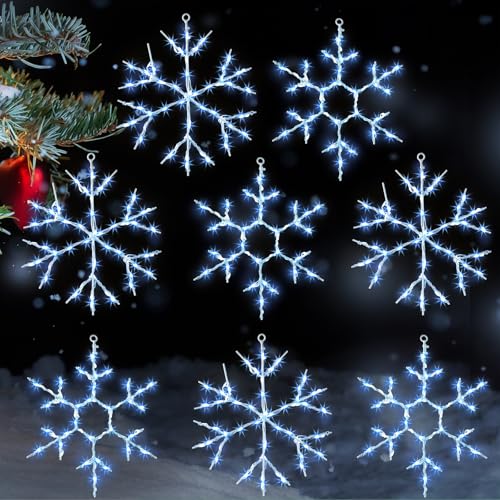 Blue Christmas Window Snowflake Lights - 8 Pcs with Remote Control