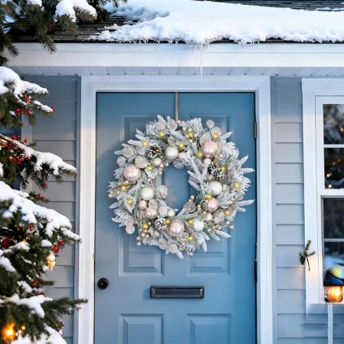 24 Inch Silver Ball Christmas Wreath - Artificial Holiday Door Decor