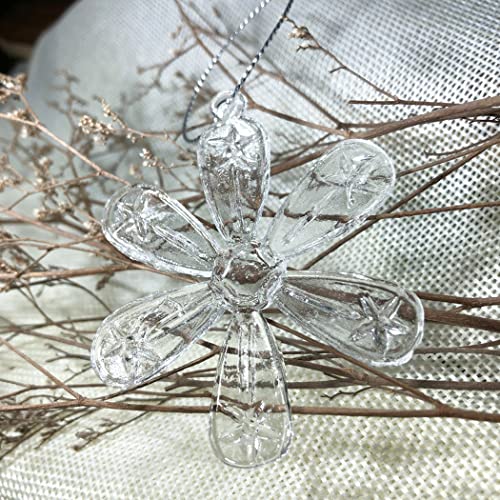 Clear Glass Snowflake Ornaments Set of 12 - Winter Christmas Hanging Decorations