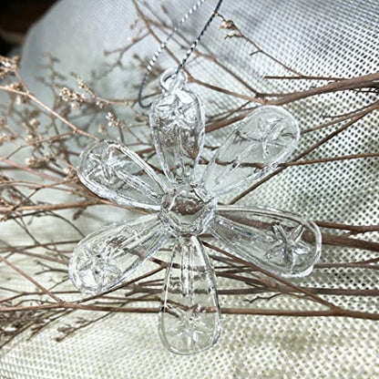 Clear Glass Snowflake Ornaments Set of 12 - Winter Christmas Hanging Decorations
