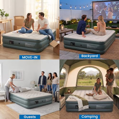 Queen Air Mattress with Built-In Pump - 18 Inch Raised Inflatable Bed for Camping & Home (Grey)