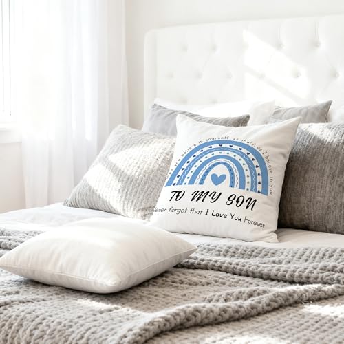 White Throw Pillow Cover 18x18 Inch - Son Gifts from Mom for Christmas Birthday Fathers Day Valentines Graduation