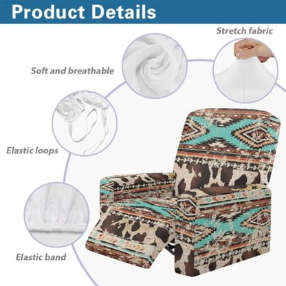 Stretch Cowhide Recliner Cover 1 Seater 4 Pieces Tribal Pattern