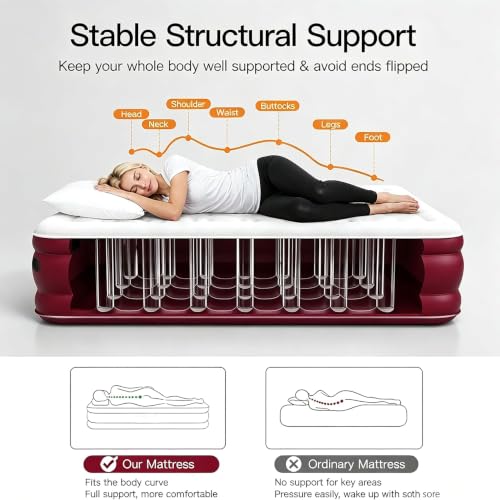 Queen Air Mattress with Built-In Pump, 800 Lbs Capacity, Portable Bed