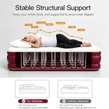 Queen Air Mattress with Built-In Pump, 800 Lbs Capacity, Portable Bed