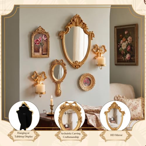 Vintage Gold Mirror Photo Frame Set with Candle Sconces - 6 Pieces