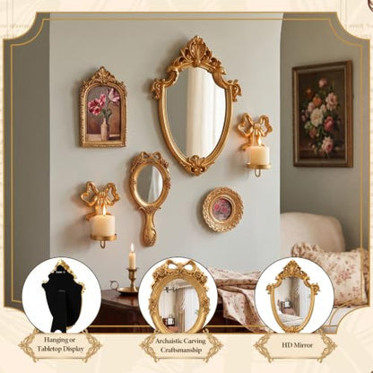 Vintage Gold Mirror Photo Frame Set with Candle Sconces - 6 Pieces
