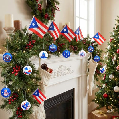 Puerto Rico Christmas Tree Decorations Set - Boricua Ornaments & Flags - Christmas Variant