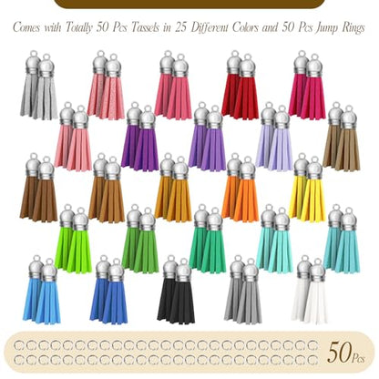 Multi Color Key Chain Tassel Charm Set for Jewelry Making - 25 Colors, Faux Leather