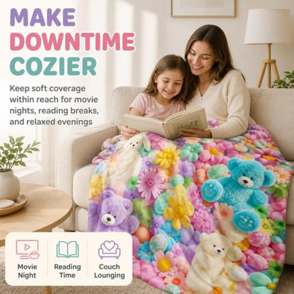 Teddy Pastel Floral Print Blanket - 52x60 Inches Cozy Throw for Home