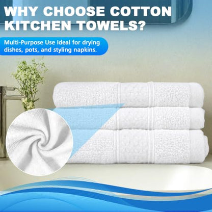 White Cotton Washcloths Set - 3-Pack, 13x13 & 13x28 Inches, Soft & Absorbent