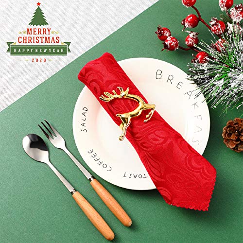 Willbond Gold Reindeer Napkin Rings - Set of 6 Christmas Table Decor
