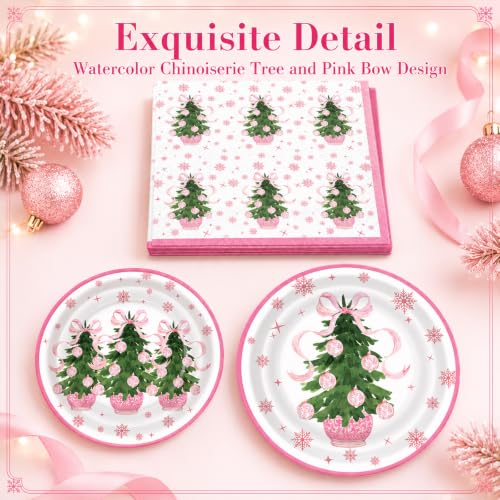 Pink Potted Plant Christmas Party Plates & Napkin Set - Coquette Variation