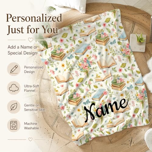 Personalized Girls Book Blanket - Green, Custom Kid Throw for Reading & Comfort
