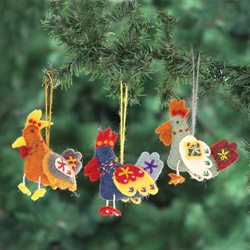 Handmade Felted Wool Animal Ornaments Set of 3 - Christmas Holiday Decor