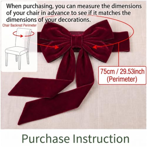 Christmas Velvet Chair Bows Sashes Set - Burgundy, Stylish, 6 Pieces