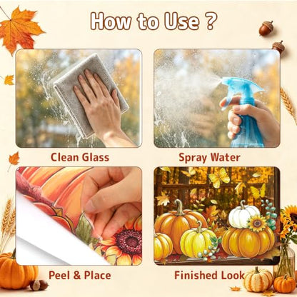 Fall Window Clings Pumpkin Sunflower Decor 8 Sheets Autumn Glass Stickers