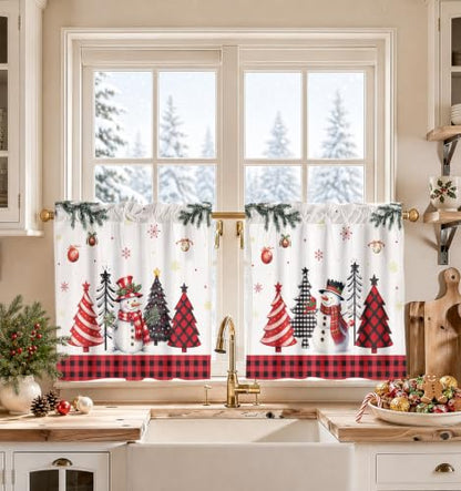Christmas Kitchen Tier Curtains Snowman Design 28W x 24L - Pack of 2