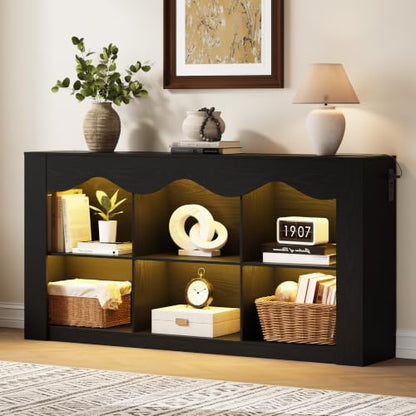 Black 63 Inch Console Table with 6 Storage Cubes - Entryway & Living Room