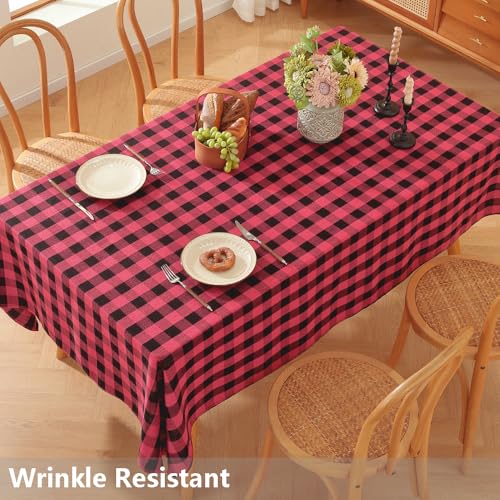 Christmas Tablecloth - Red & Black Checkered Cotton Square, 60x60 Inches
