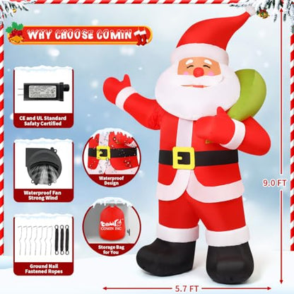 9ft Inflatable Christmas Santa with Shakeable Arm & LED Lights - Yard Decor