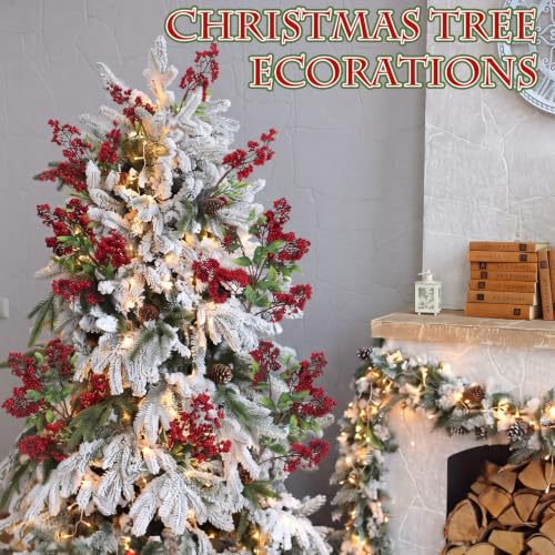 12 Pcs Christmas Artificial Red Berry Stems - Holly Berry Branches, 18 Inches - Variation of Red Berry