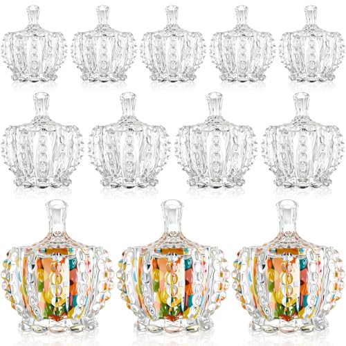 12 Pcs Christmas Glass Candy Jars with Lids - Crystal Decorative Cookie & Snack Containers - Cute Jewelry Box - Home Party Wedding Decor