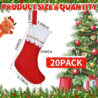 Christmas Stockings Bulk 20 Pack - Red with White Cuff & Gold Trim - Holiday Decorations