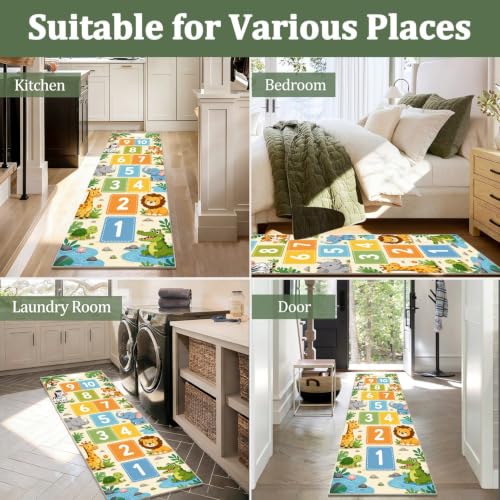Kids Jungle Animals Runner Rug 1.4x7ft Non-Slip Educational Play Mat Pattern-1
