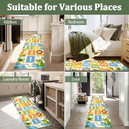 Kids Jungle Animals Runner Rug 1.4x7ft Non-Slip Educational Play Mat Pattern-1