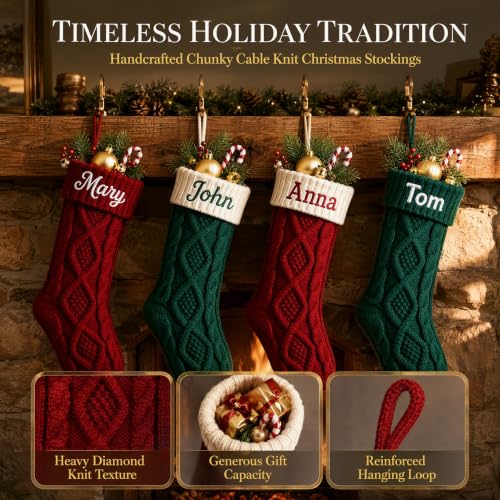 Personalized Christmas Stockings 18 Inch Cable Knit Custom Names - 7-Pack Knita-b