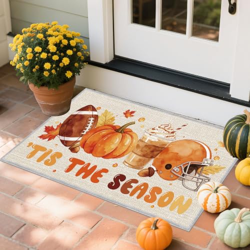 Fall Football Pumpkin Kitchen Rugs Set - 16x28 Inch, 2 Pieces