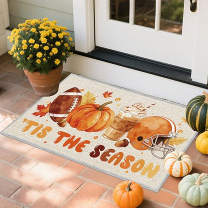 Fall Football Pumpkin Kitchen Rugs Set - 16x28 Inch, 2 Pieces