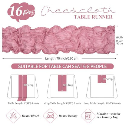 Dusty Rose Cheesecloth Table Runner 16 Pack 35 x 70 Inch Rustic Boho Wedding Decor