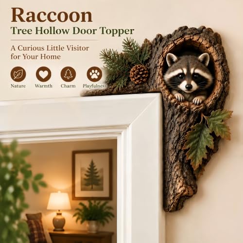Chipmunk Tree Hollow Door Topper with Squirrel & Owl - Rustic Wooden Door Frame R