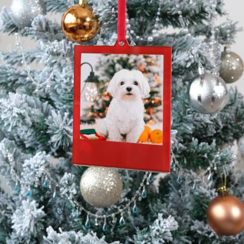 Christmas Acrylic Polaroid Photo Frames 3.5 x 4.25 Inch Set Ornaments for Tree - Red